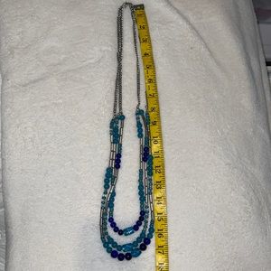 Necklace Long Silver turquoise/navy bead
